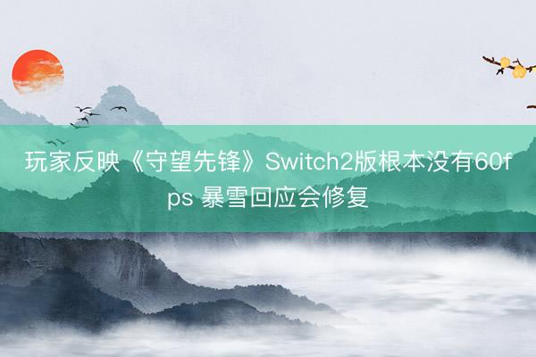 玩家反映《守望先锋》Switch2版根本没有60fps 暴雪回应会修复