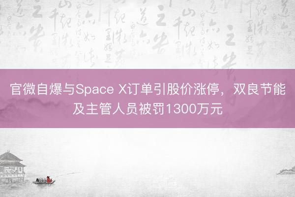 官微自爆与Space X订单引股价涨停，双良节能及主管人员被罚1300万元