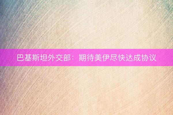 巴基斯坦外交部：期待美伊尽快达成协议