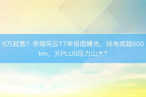 8万起售？奇瑞风云T7申报图曝光，纯电或超600km，元PLUS压力山大？