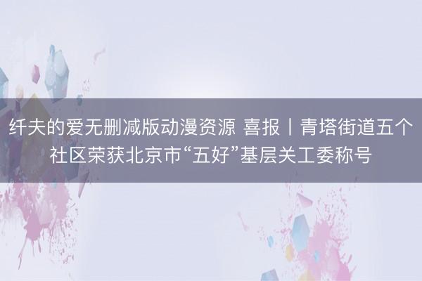 纤夫的爱无删减版动漫资源 喜报丨青塔街道五个社区荣获北京市“五好”基层关工委称号