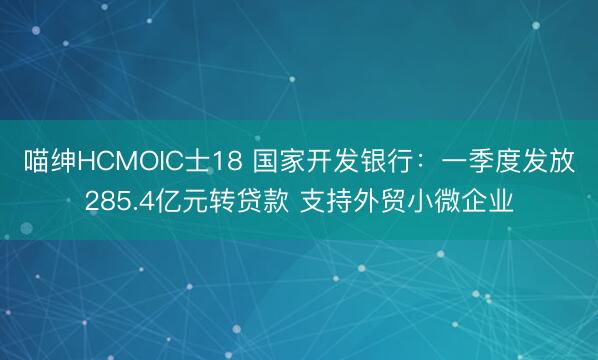 喵绅HCMOIC士18 国家开发银行：一季度发放285.4亿元转贷款 支持外贸小微企业