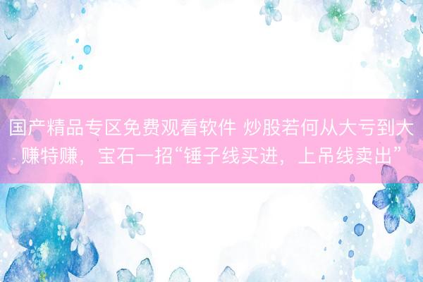 国产精品专区免费观看软件 炒股若何从大亏到大赚特赚，宝石一招“锤子线买进，上吊线卖出”